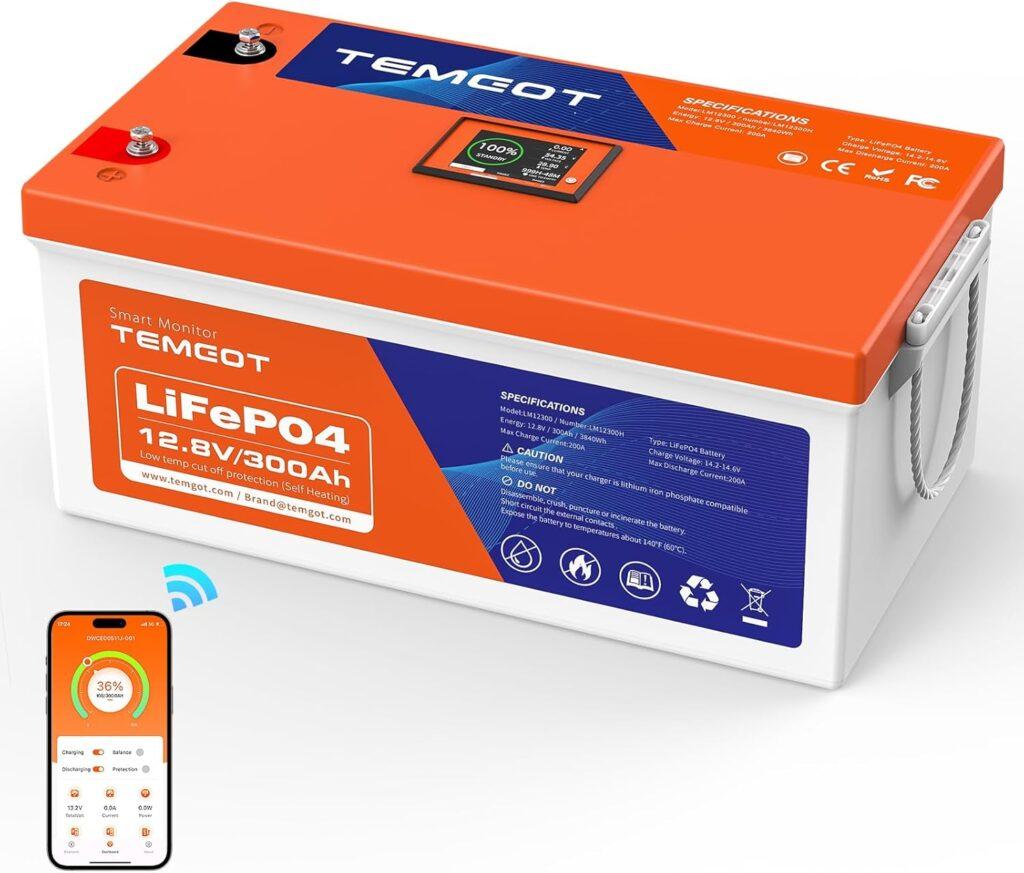 Temgot 12V 300Ah Self-Heating LiFePO4 Lithium Battery